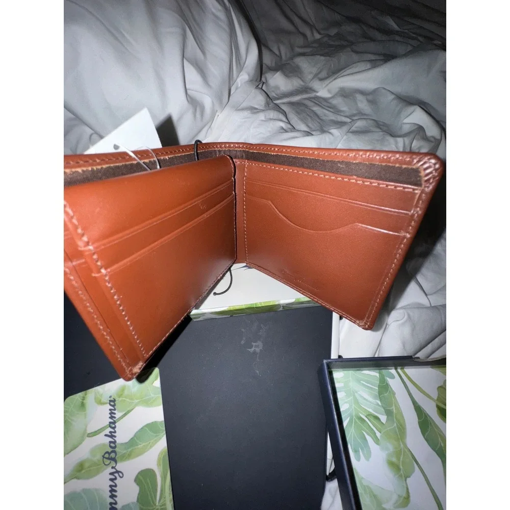 Tommy Bahama Tan Leather Wallet with Braided Detail New With Box
